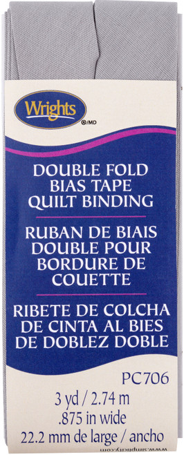 3 Pack Wrights Double Fold Quilt Binding .875"X3yd-Medium Grey 117-706-117 - 070659965050