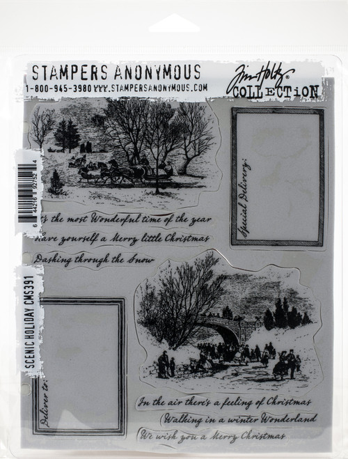 Tim Holtz Cling Stamps 7"X8.5"-Scenic Holiday - CMS-391 - 644216927524