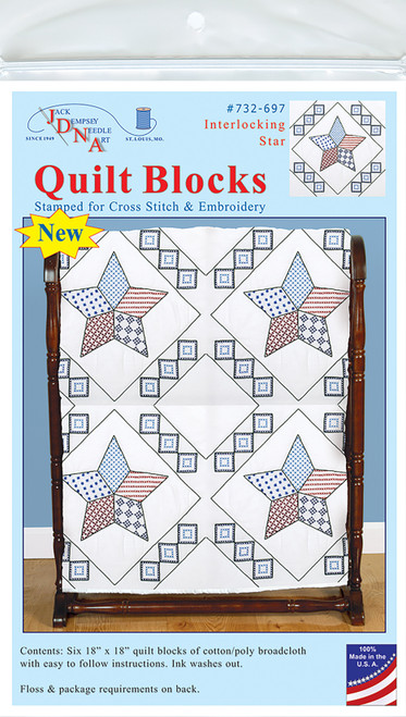 Jack Dempsey Stamped White Quilt Blocks 18"X18" 6/Pkg-Interlocking Star - 732 697 - 013155476972