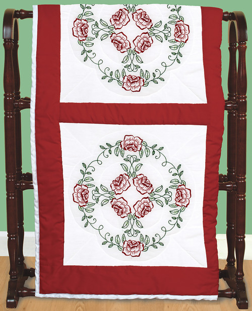Jack Dempsey Stamped White Quilt Blocks 18"X18" 6/Pkg-Circle Of Roses - 732 698