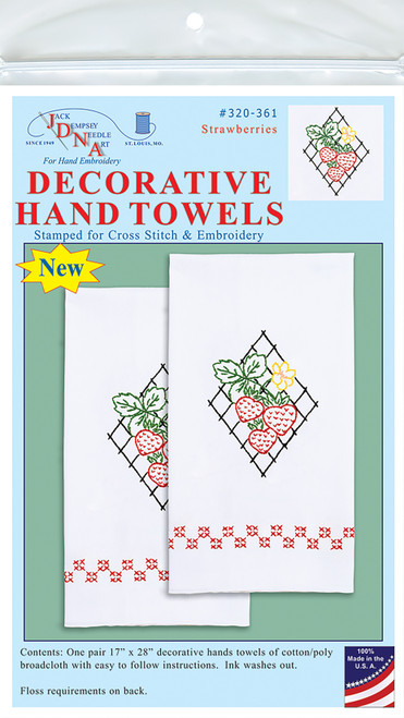 Jack Dempsey Stamped Decorative Hand Towel Pair 17"X28"-Strawberries - 320 361 - 013155023619