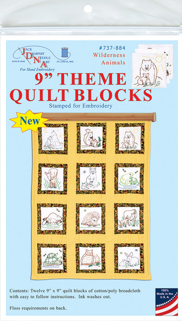 Jack Dempsey Themed Stamped White Quilt Blocks 9"X9" 12/Pkg-Wilderness Animals 737 884 - 013155528848