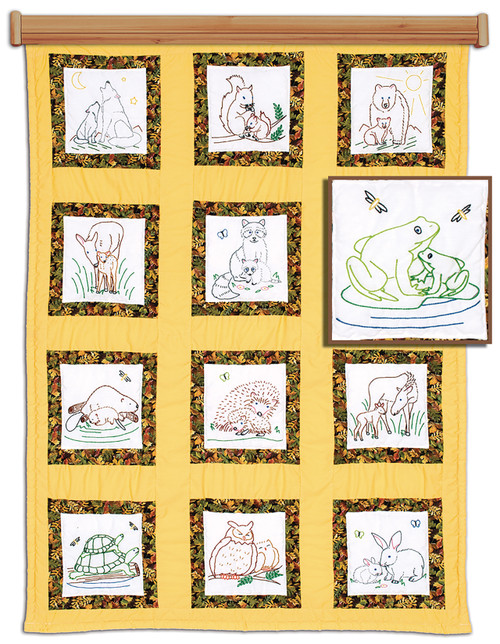Jack Dempsey Themed Stamped White Quilt Blocks 9"X9" 12/Pkg-Wilderness Animals - 737 884