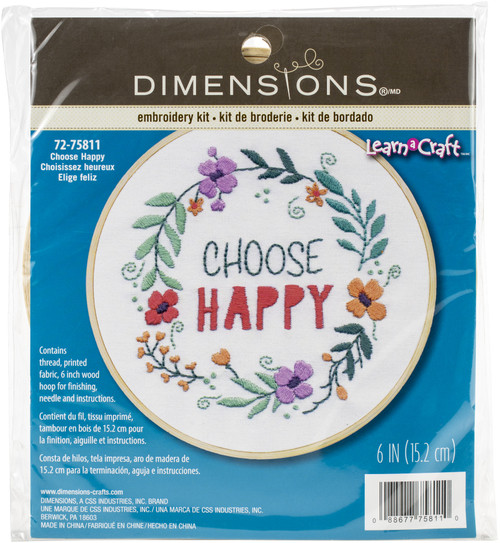 Dimensions Embroidery Kit 6" Round-Choose Happy Stitched In Thread - 72-75811 - 088677758110 Dimensions Embroidery Kit 6" Round-Choose Happy Stitched In Thread - 72-75811 - 088677758110