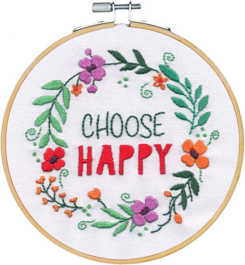 Dimensions Embroidery Kit 6" Round-Choose Happy Stitched In Thread - 72-75811 Dimensions Embroidery Kit 6" Round-Choose Happy Stitched In Thread - 72-75811