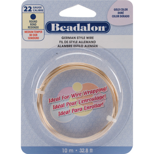Beadalon German Style Wire-Gold Round 22 Gauge, 32.8' 180A-022 - 035926087293