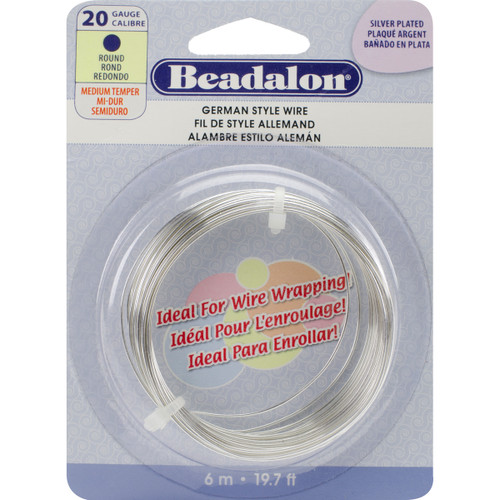 Beadalon German Style Wire-Silver Round 20 Gauge, 19.7' 180B-020 - 035926078932