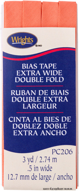 3 Pack - Wrights Double Fold Bias Tape .5"X3yd-Coral - 117-206-245 - 070659924842