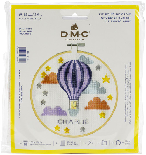 DMC Stitch Kit 6" Diameter-Hello Baby (14 Count) -BKL-1910 - 077540987467
