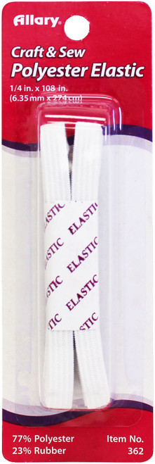 Allary Polyester Elastic .25"X3yd-White 362A - 750557003626