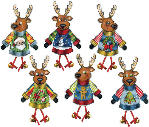 Design Works Plastic Canvas Ornament Kit 3.5"X4" 6/Pkg-Ugly Sweater Reindeer (14 Count) - DW5994 - 021465059945