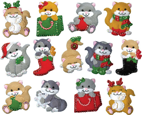 Design Works Felt Ornament Applique Kit Set Of 13-Holiday Cats - DW5280 - 021465052809 Design Works Felt Ornament Applique Kit Set Of 13-Holiday Cats - DW5280 - 021465052809