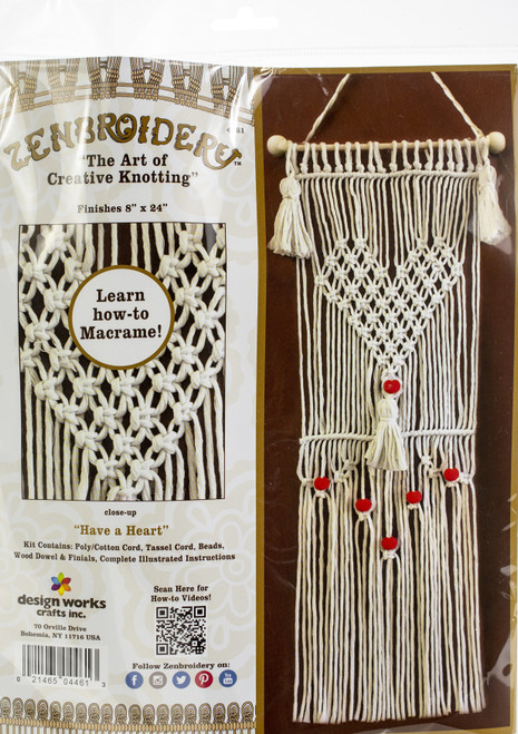 Design Works/Zenbroidery Macrame Wall Hanging Kit 8"X24"-Have A Heart DW4461 - 021465044613