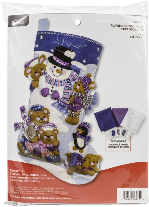 Bucilla Felt Stocking Applique Kit 18" Long-Playing In The Snow 86975E - 046109869759