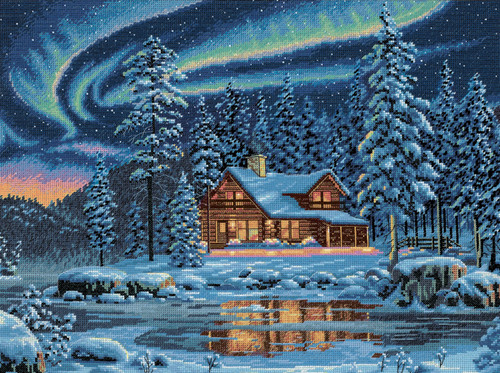 Dimensions Gold Collection Counted Cross Stitch Kit 16"X12"-Aurora Cabin (16 Count) - 35212 - 088677352127