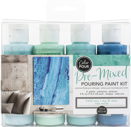 American Crafts Color Pour Pre-Mixed Paint Kit 4/Pkg-Tidal Wave - 348500 - 718813485005