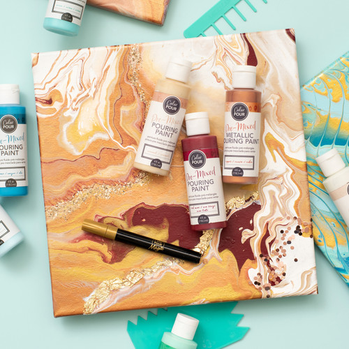 American Crafts Color Pour Pre-Mixed Paint Kit 4/Pkg-Tidal Wave - 348500