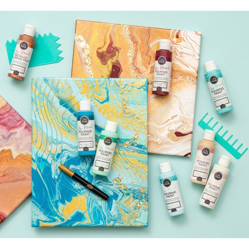 American Crafts Color Pour Pre-Mixed Paint Kit 4/Pkg-Tidal Wave - 348500