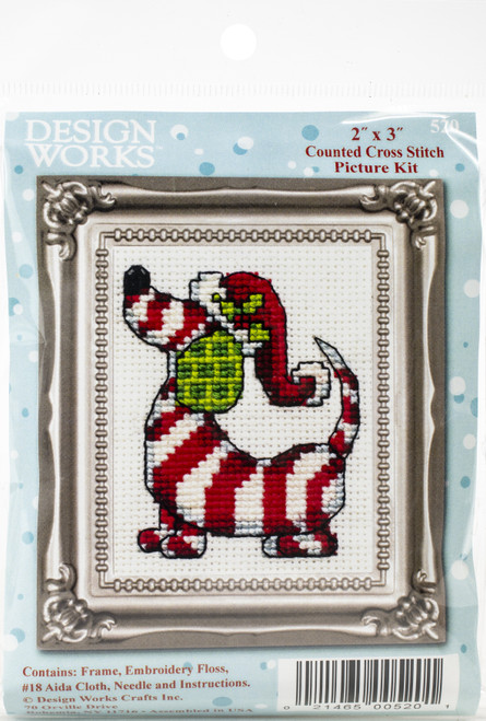 Design Works Counted Cross Stitch Kit 2"X3"-Candy Cane Dog (14 Count) DW520 - 021465005201