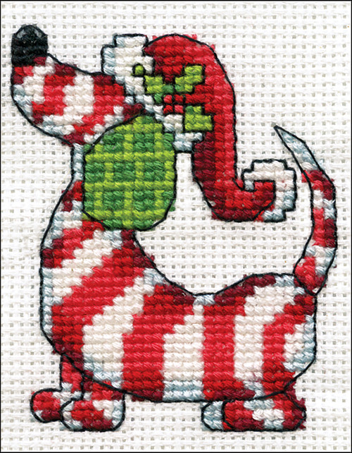 Design Works Counted Cross Stitch Kit 2"X3"-Candy Cane Dog (14 Count) DW520