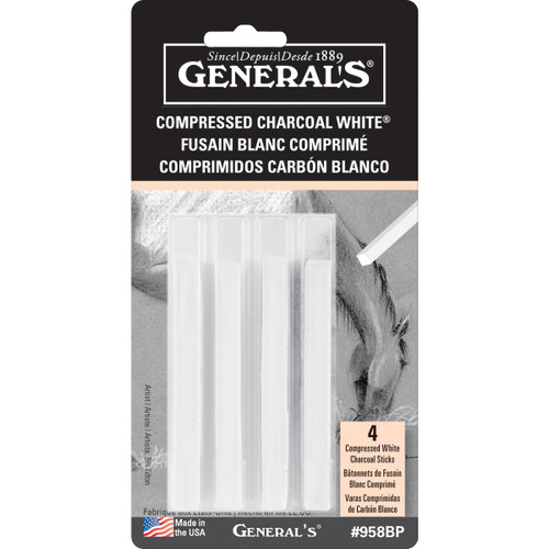 General's Compressed Charcoal Sticks 4/Pkg-White 2B, 4B & 6B GP958BP - 044974958042