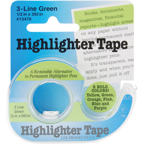 6 Pack Lee Products Highlighter Tape .5"X393"-Green 134-76 - 084417134763