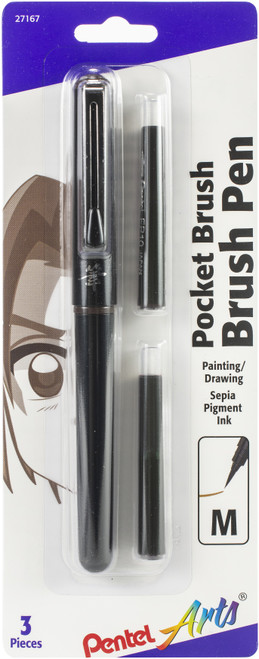 Pentel Arts Pocket Brush Pen W/2 Refills-Sepia GFKP3BPS - 072512271674