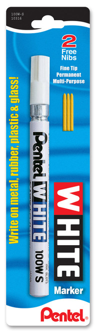 Pentel Arts Permanent Ink Marker W/Fine Point-White - 100W-S - 072512103166