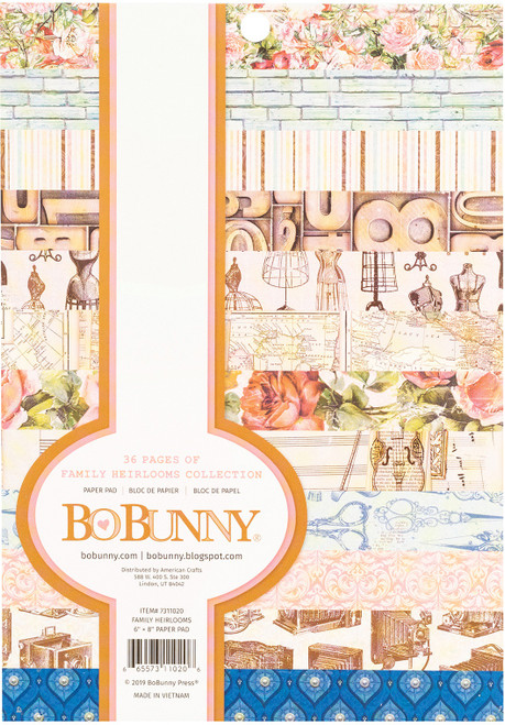 Bobunny Single-Sided Paper Pad 6"X8" 36/Pkg-Family Heirlooms, 12 Designs/3 Each 7311020 - 665573110206