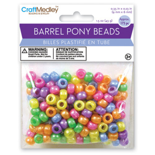 Craft Medley Barrel Pony Beads 6mmx9mm 175/Pkg-Pearlized Multicolor - BD239-J - 775749120899