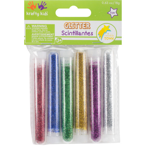 Krafty Kids Twinkle Town Glitter Tubes 3g 6/Pkg-Assorted Colors GC406A - 775749101812
