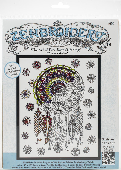 Design Works/Zenbroidery Stamped Embroidery Kit 14"X18"-Trendy Dream Catcher DW4036 - 021465040363