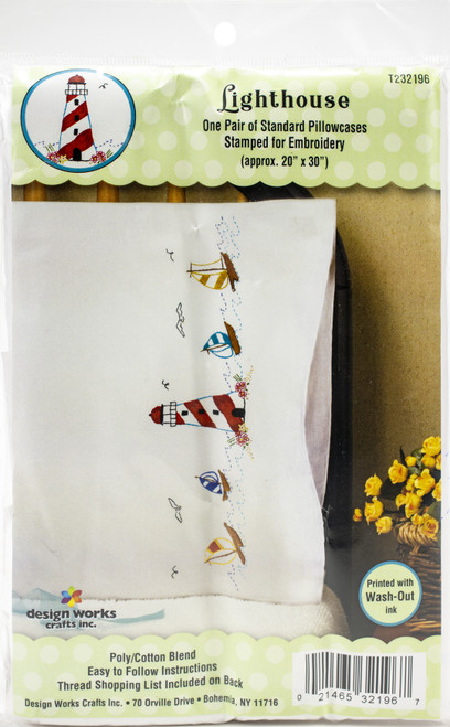 Tobin Stamped For Embroidery Pillowcase Pair 20"X30"-Lighthouse - T232196 - 021465321967 Tobin Stamped For Embroidery Pillowcase Pair 20"X30"-Lighthouse - T232196 - 021465321967