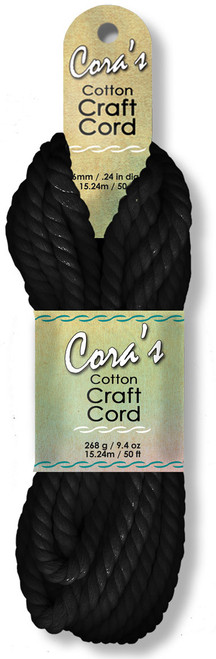 Pepperell Cara's Cotton Craft Cord 6mmx50'-Black CCC6-02 - 725879623012