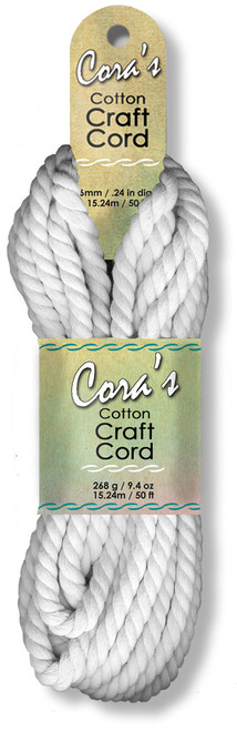 Pepperell Cara's Cotton Craft Cord 6mmx50'-White CCC6-07 - 725879623067