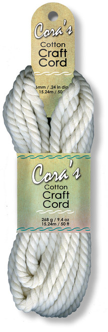 Pepperell Cara's Cotton Craft Cord 6mmx50'-Natural Dyeable Fiber - CCC6-01 - 725879623005