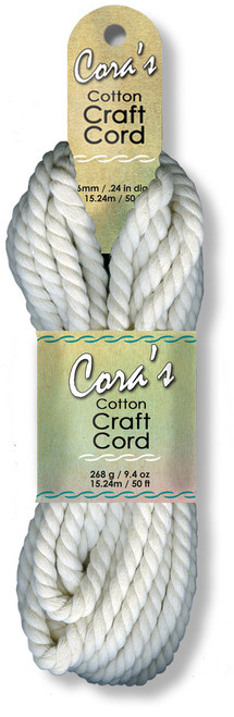 Pepperell Cara's Cotton Craft Cord 6mmx50'-Natural Dyeable Fiber CCC6-01 - 725879623005