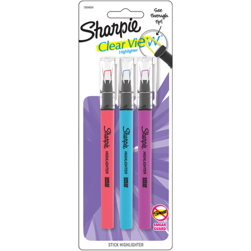 Sharpie Clear View Stick Highlighters 3/Pkg-Coral, Blue & Purple 1964664