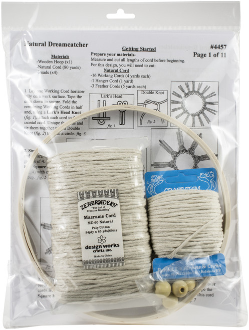 Design Works/Zenbroidery Macrame Wall Hanging Kit 8"X24"-Natural Dream Catcher - DW4457 Design Works/Zenbroidery Macrame Wall Hanging Kit 8"X24"-Natural Dream Catcher - DW4457