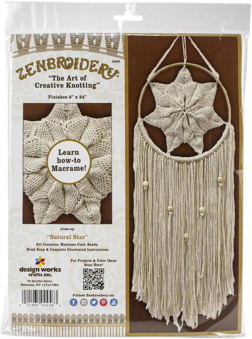 Design Works/Zenbroidery Macrame Wall Hanging Kit 8"X24"-Natural Star DW4458 - 021465044583