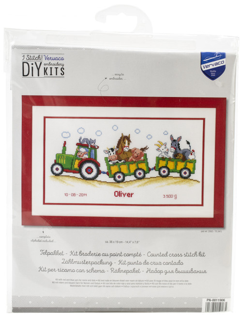 Vervaco Counted Cross Stitch Kit 14.5"X7.5"-Tractor/Animals Record On Aida (14 Ct) V0011906 - 54134801591855413480159185
