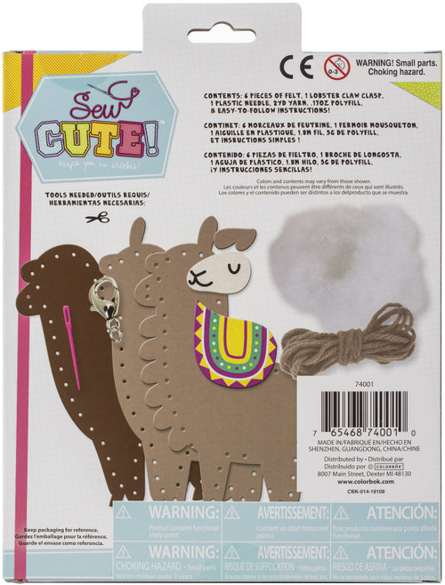 3 Pack Sew Cute! Felt Backpack Clip Kit-Llama SCMINI-74001