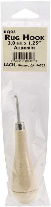 Lacis Punch Needle Rug Hook W/Wood Handle-Aluminum 3mmX1.25" -RQ02-3 - 824649007240
