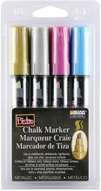 Uchida Bistro Chalk Marker Chisel Tip Set 4/Pkg-Metallics - Gold, Silver, Red & Blue - 483-4M Uchida Bistro Chalk Marker Chisel Tip Set 4/Pkg-Metallics - Gold, Silver, Red & Blue - 483-4M