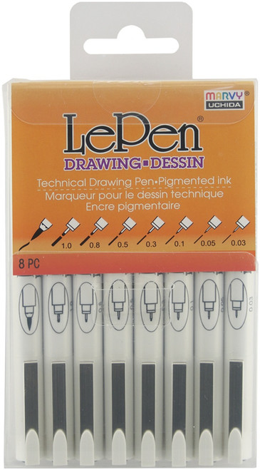 Uchida Le Pen Technical Drawing Set 8/Pkg-Assorted - 4100-8A - 028617411804