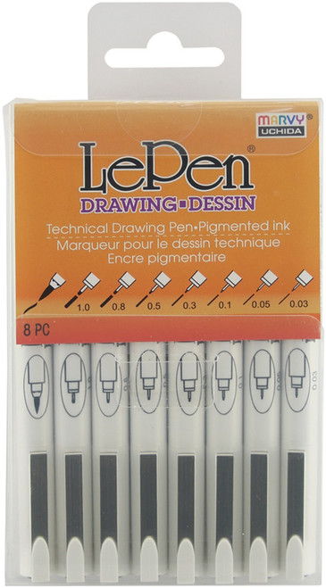 Uchida Le Pen Technical Drawing Set 8/Pkg-Assorted 4100-8A - 028617411804