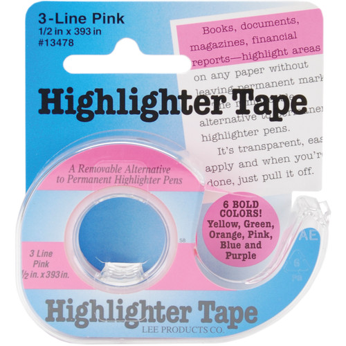 6 Pack - Lee Products Highlighter Tape .5"X393"-Pink - 134-78 - 084417134787