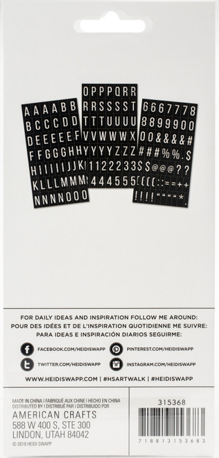Heidi Swapp Art Walk Cardstock Stickers 153/Pkg-Alphabet/Black & White HS315368