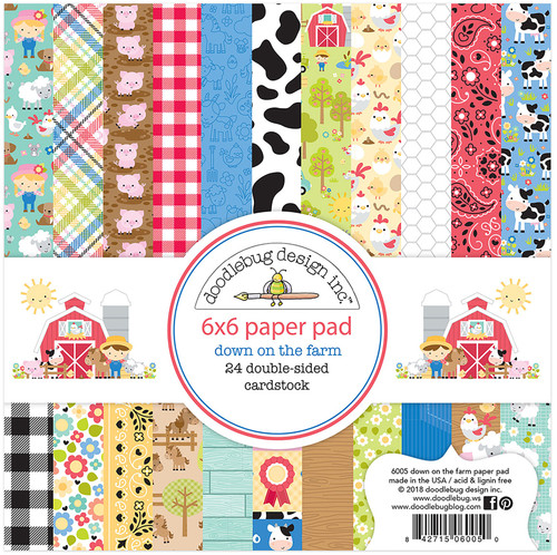 Doodlebug Double-Sided Paper Pad 6"X6" 24/Pkg-Down On The Farm, 12 Designs/2 Each - DF6005 - 842715060050 Doodlebug Double-Sided Paper Pad 6"X6" 24/Pkg-Down On The Farm, 12 Designs/2 Each - DF6005 - 842715060050