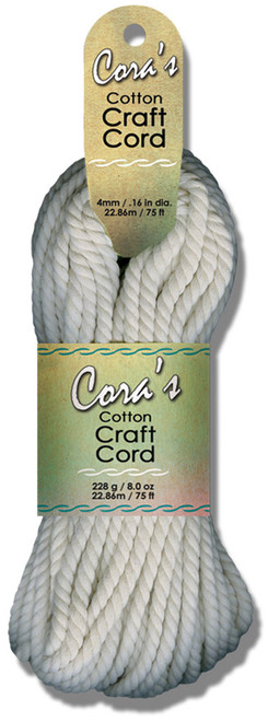 Pepperell Cara's Cotton Craft Cord 4mmx75ft-White CCC4-01 - 725879622008